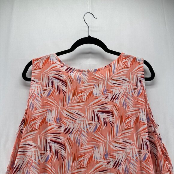 Basic Editions Tank Top Womens Sz L Tropical Shirred Crinkle Sleeveless Orange - Picture 5 of 11